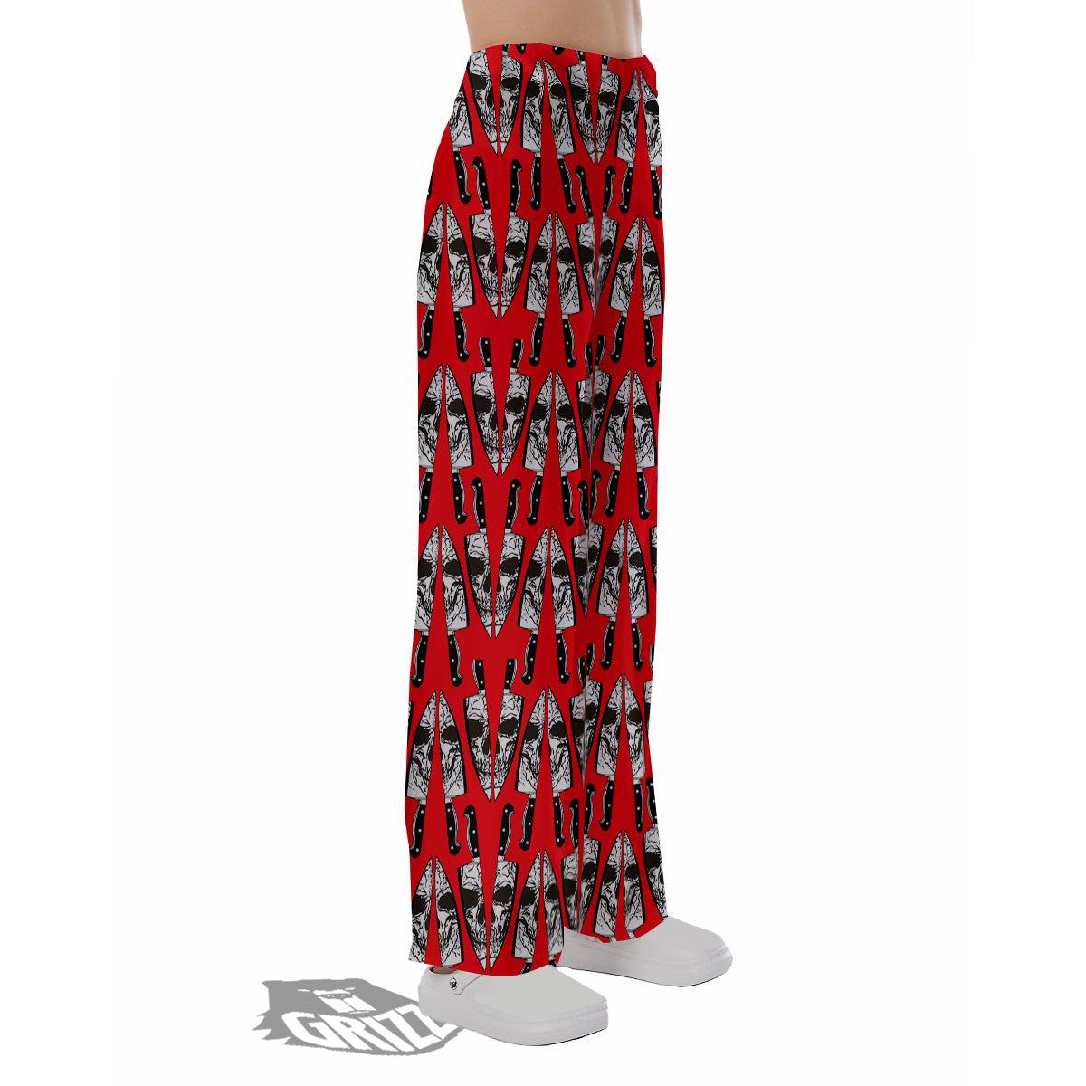 Skull Face Reflection Knife Print Pattern Pajama Pants-grizzshop