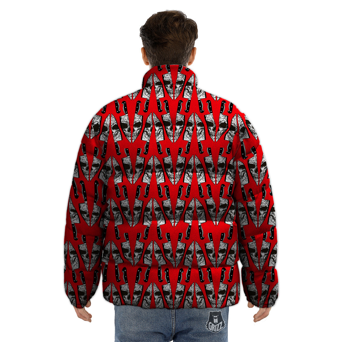 Skull Face Reflection Knife Print Pattern Puffer Jacket-grizzshop
