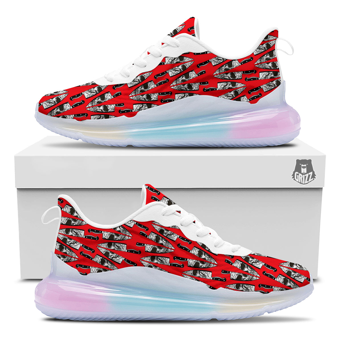Skull Face Reflection Knife Print Pattern Running Sneakers-grizzshop