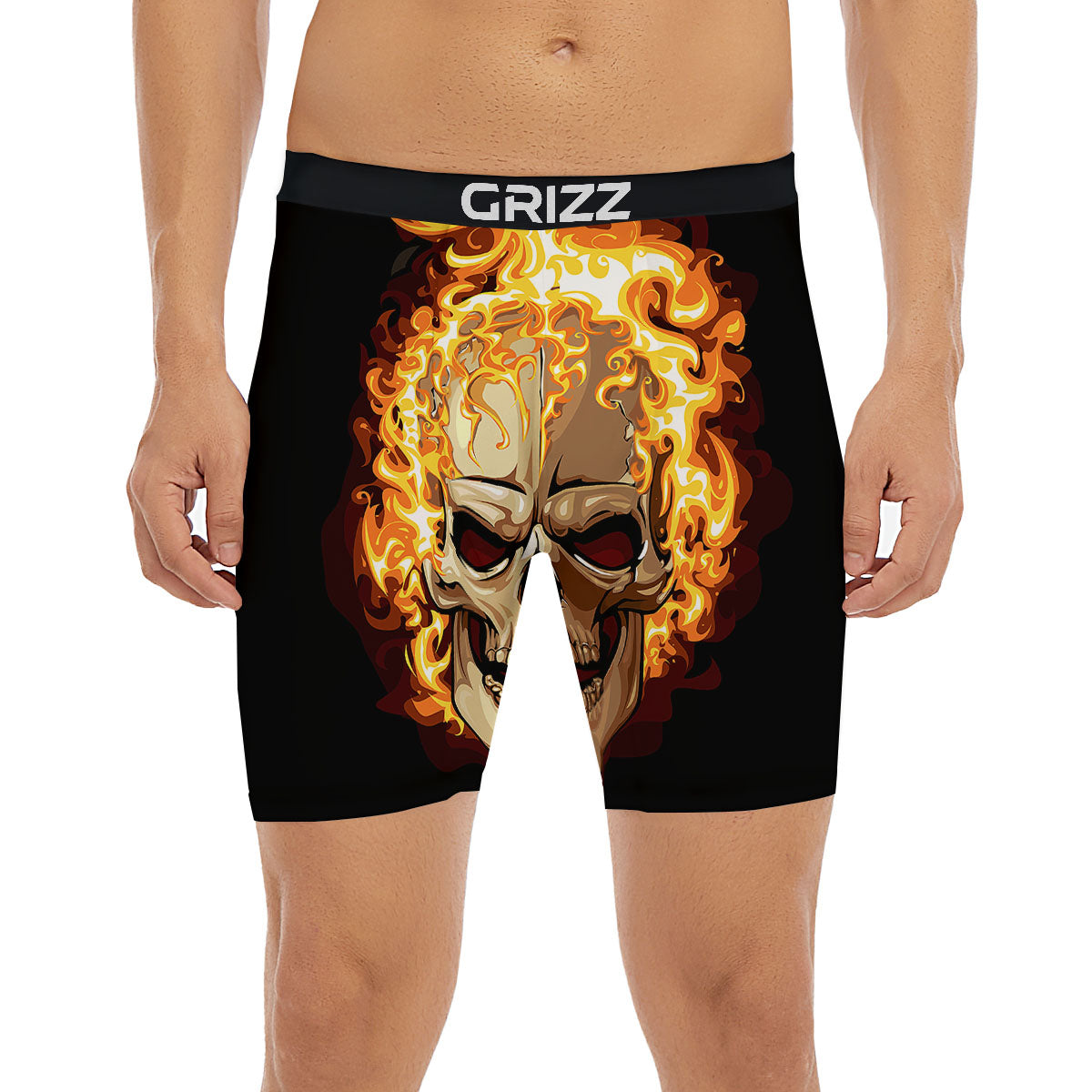 Skull Fire Print Boxer Briefs-grizzshop