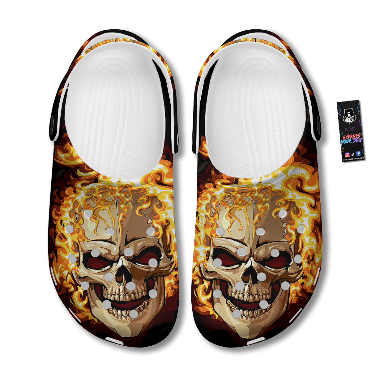 Skull Fire Print Clog-grizzshop