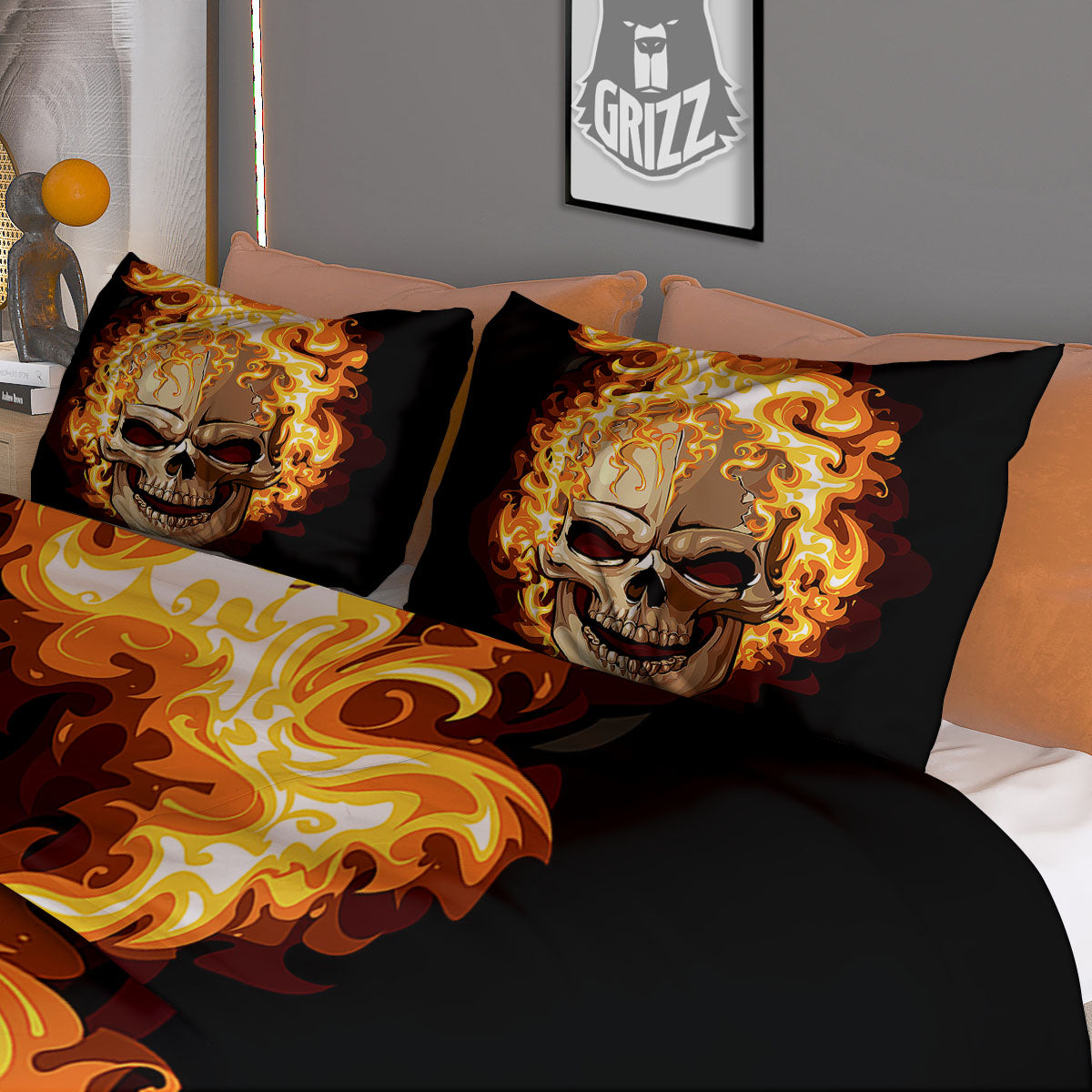 Skull Fire Print Duvet Cover Bedding Set