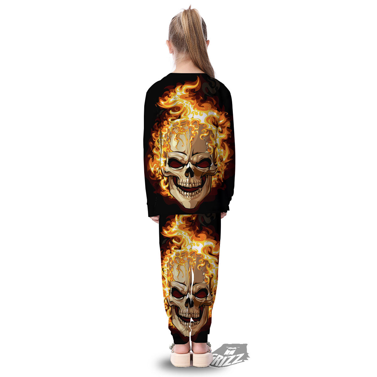 Skull Fire Print Kid's Pajamas-grizzshop