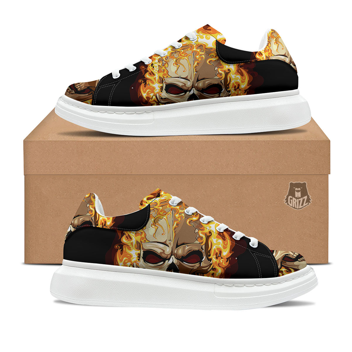 Skull Fire Print Platform Shoes-grizzshop