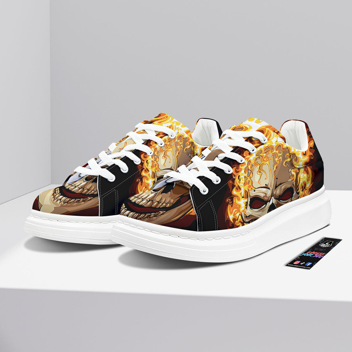 Skull Fire Print Platform Shoes-grizzshop