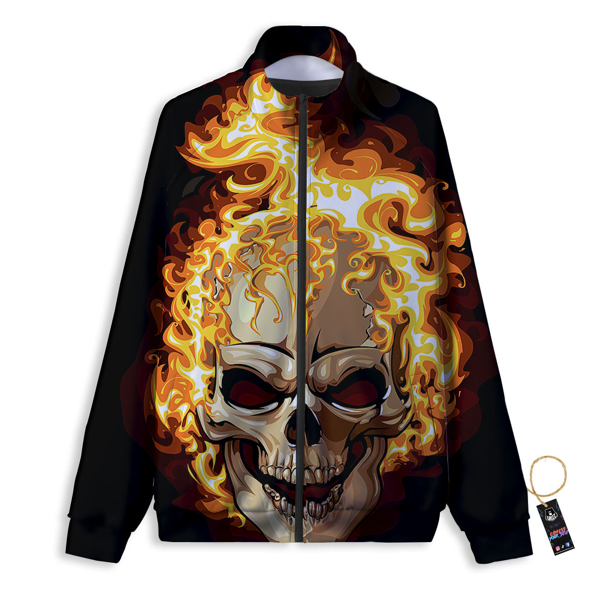Skull Fire Print Track Jacket-grizzshop