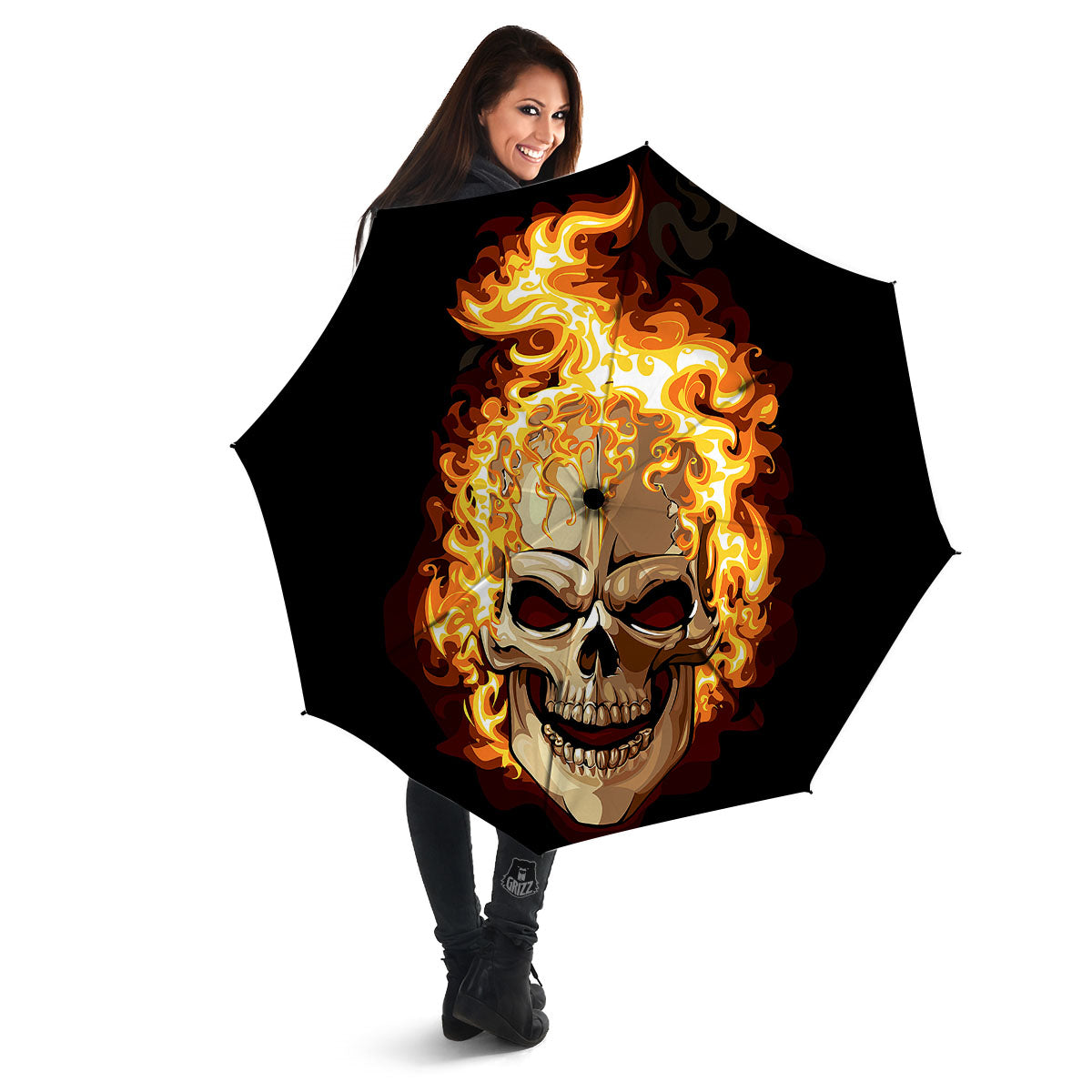 Skull Fire Print Umbrella-grizzshop