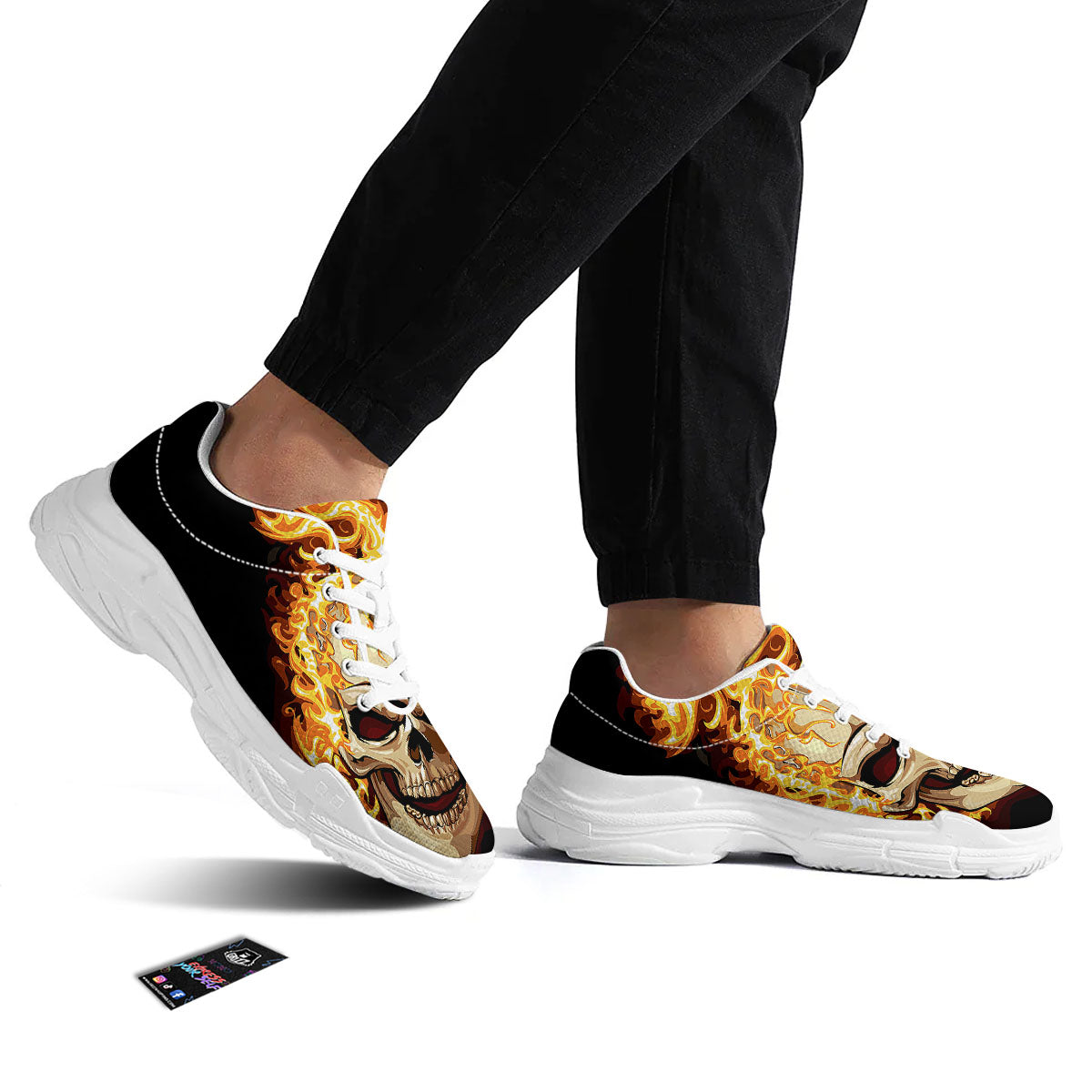 Skull Fire Print White Chunky Shoes-grizzshop