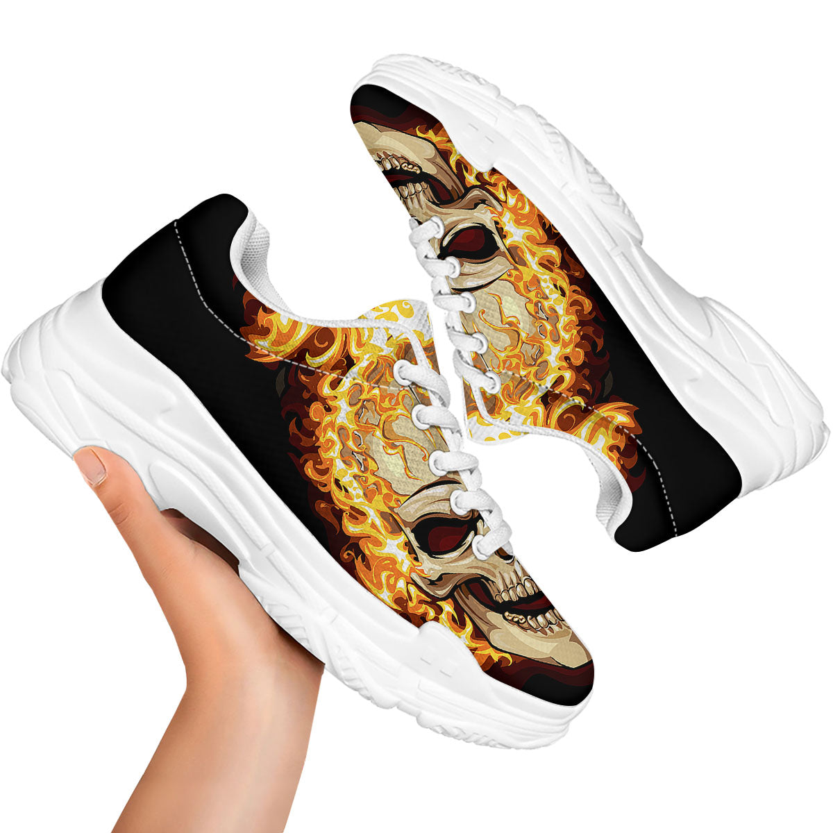 Skull Fire Print White Chunky Shoes-grizzshop