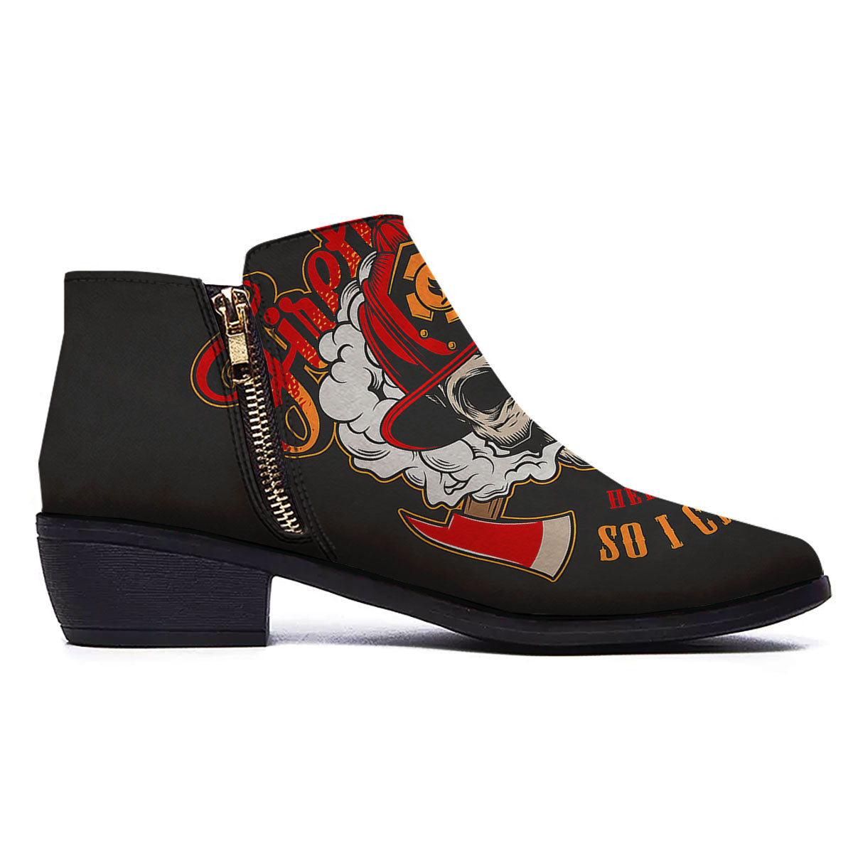 Skull Firefighter Department Print Ankle Boots-grizzshop