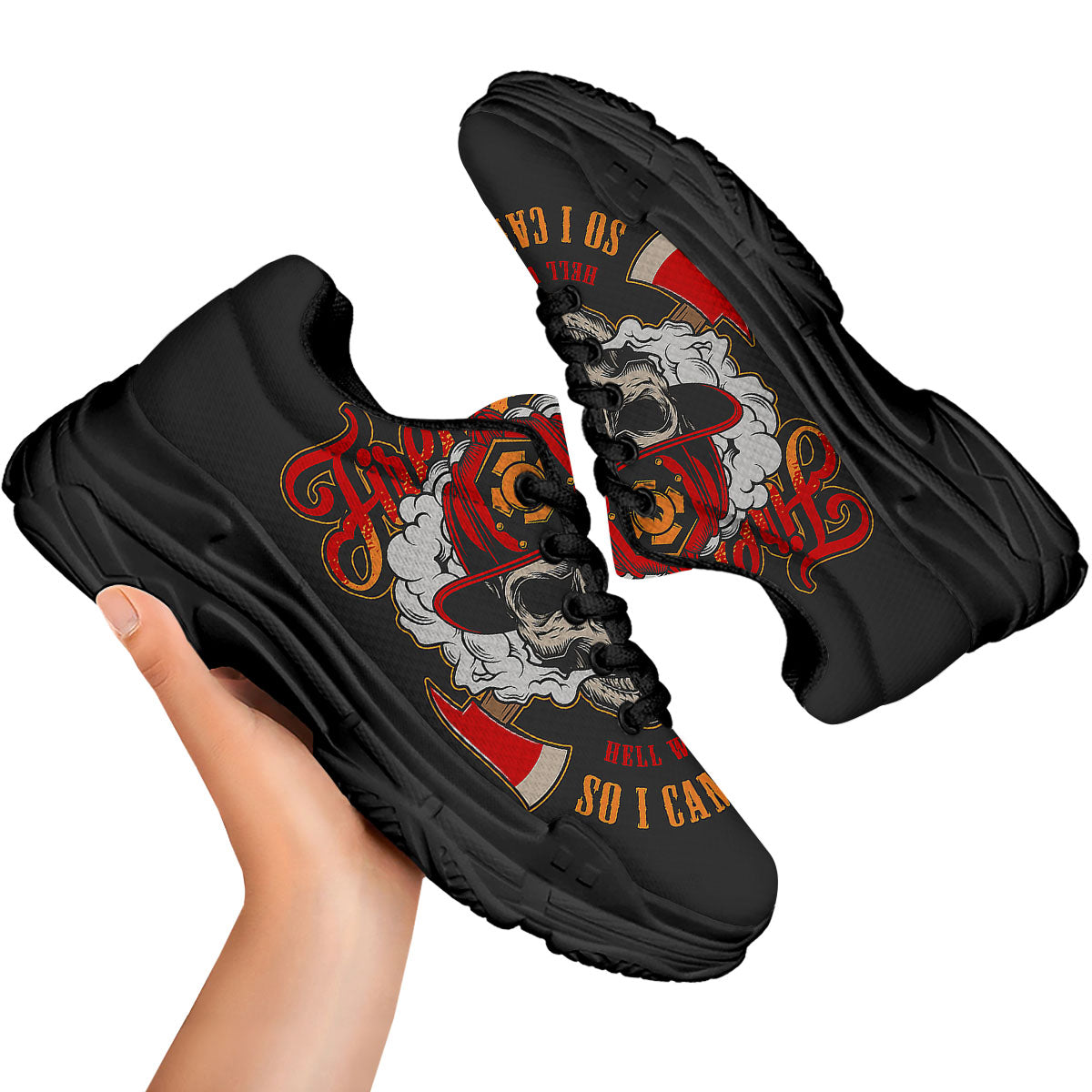 Skull Firefighter Department Print Black Chunky Shoes-grizzshop