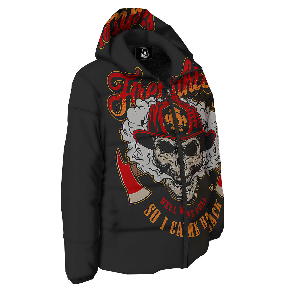 Skull Firefighter Department Print Down Jacket-grizzshop