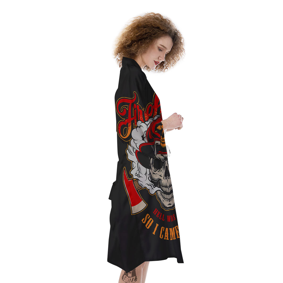 Skull Firefighter Department Print Kimono-grizzshop