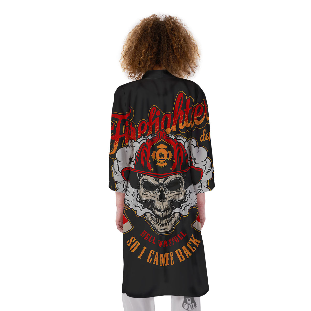Skull Firefighter Department Print Kimono-grizzshop