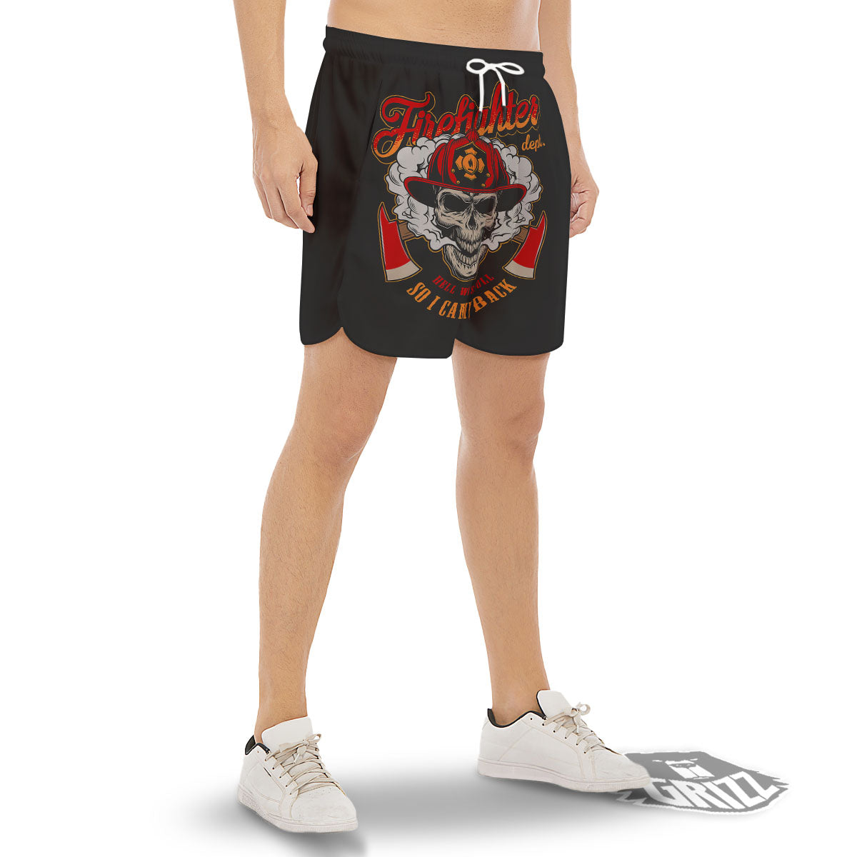 Skull Firefighter Department Print Men's Gym Shorts-grizzshop