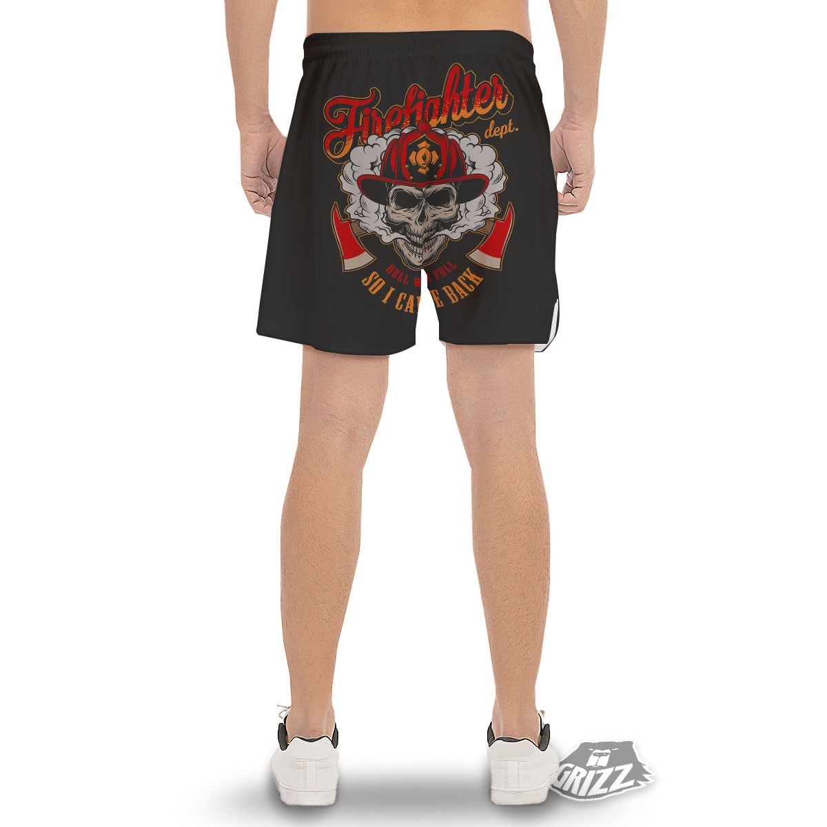 Skull Firefighter Department Print Men's Gym Shorts-grizzshop