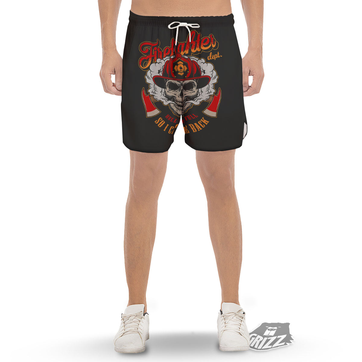 Skull Firefighter Department Print Men's Gym Shorts-grizzshop