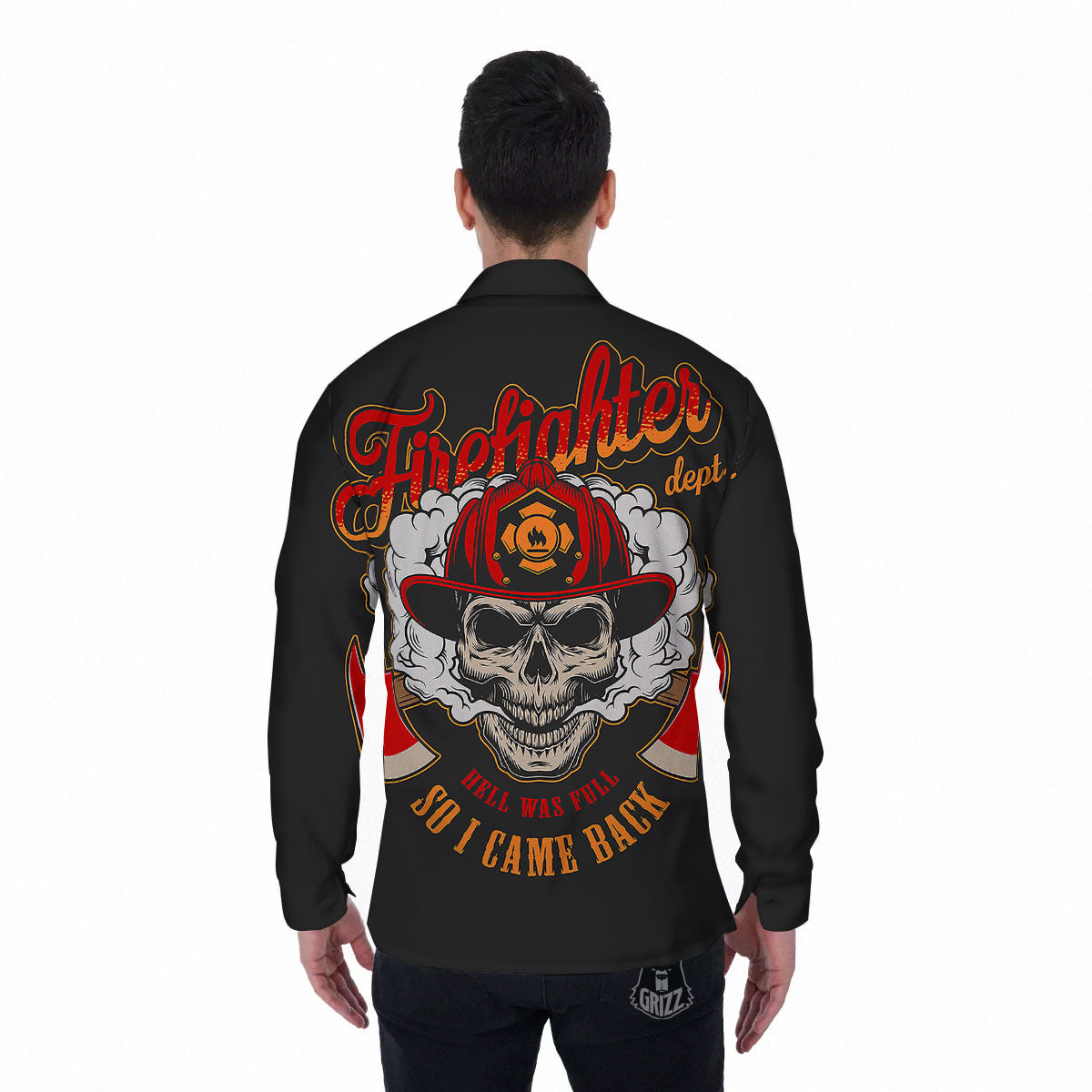 Skull Firefighter Department Print Men's Long Sleeve Shirts-grizzshop