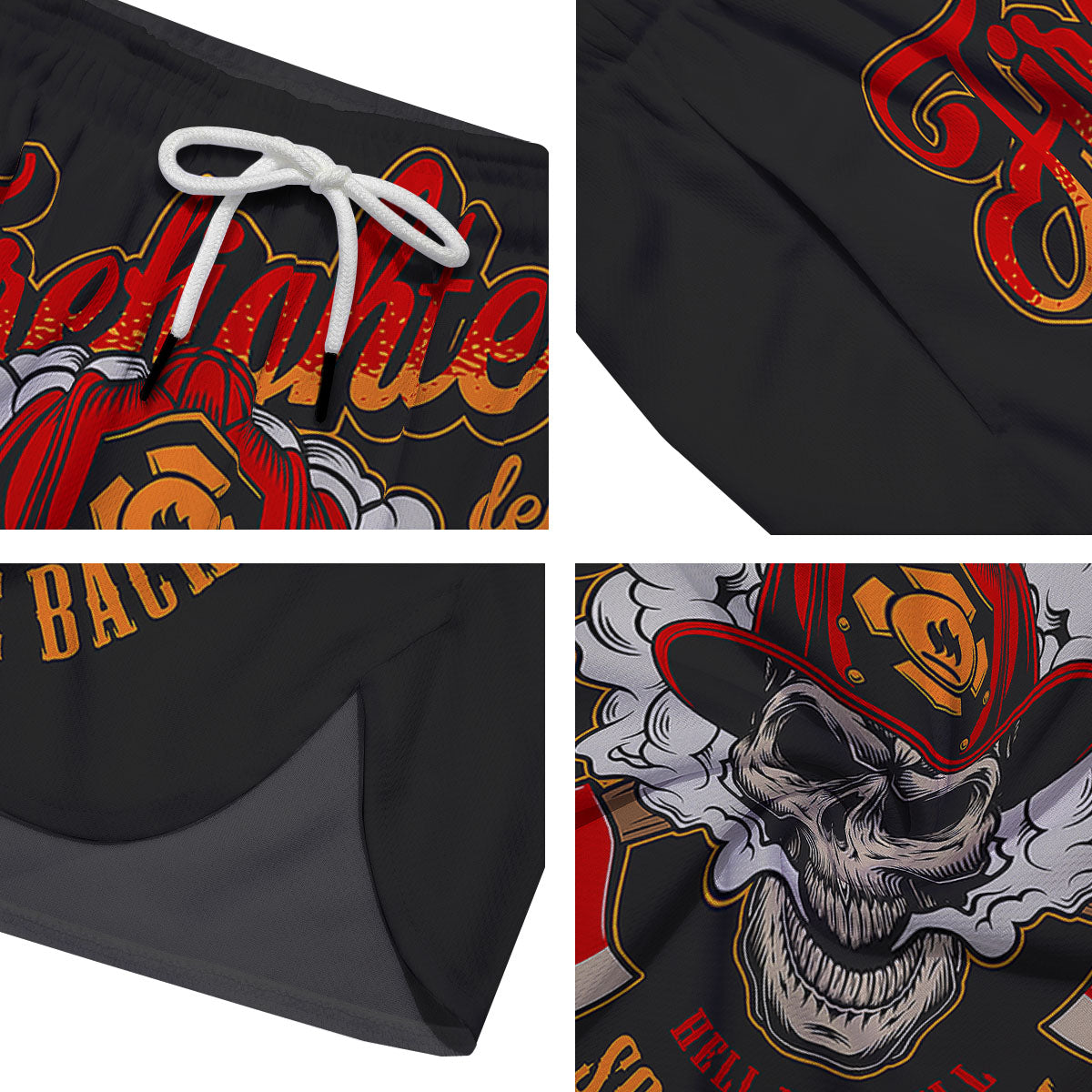 Skull Firefighter Department Print Men's Running Shorts-grizzshop