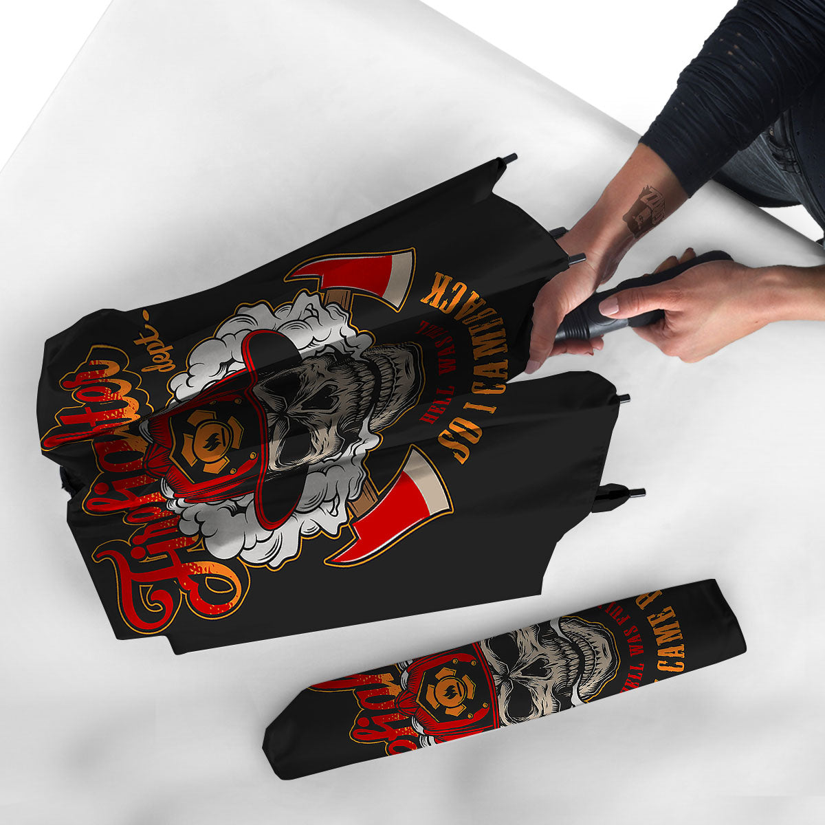 Skull Firefighter Department Print Umbrella-grizzshop