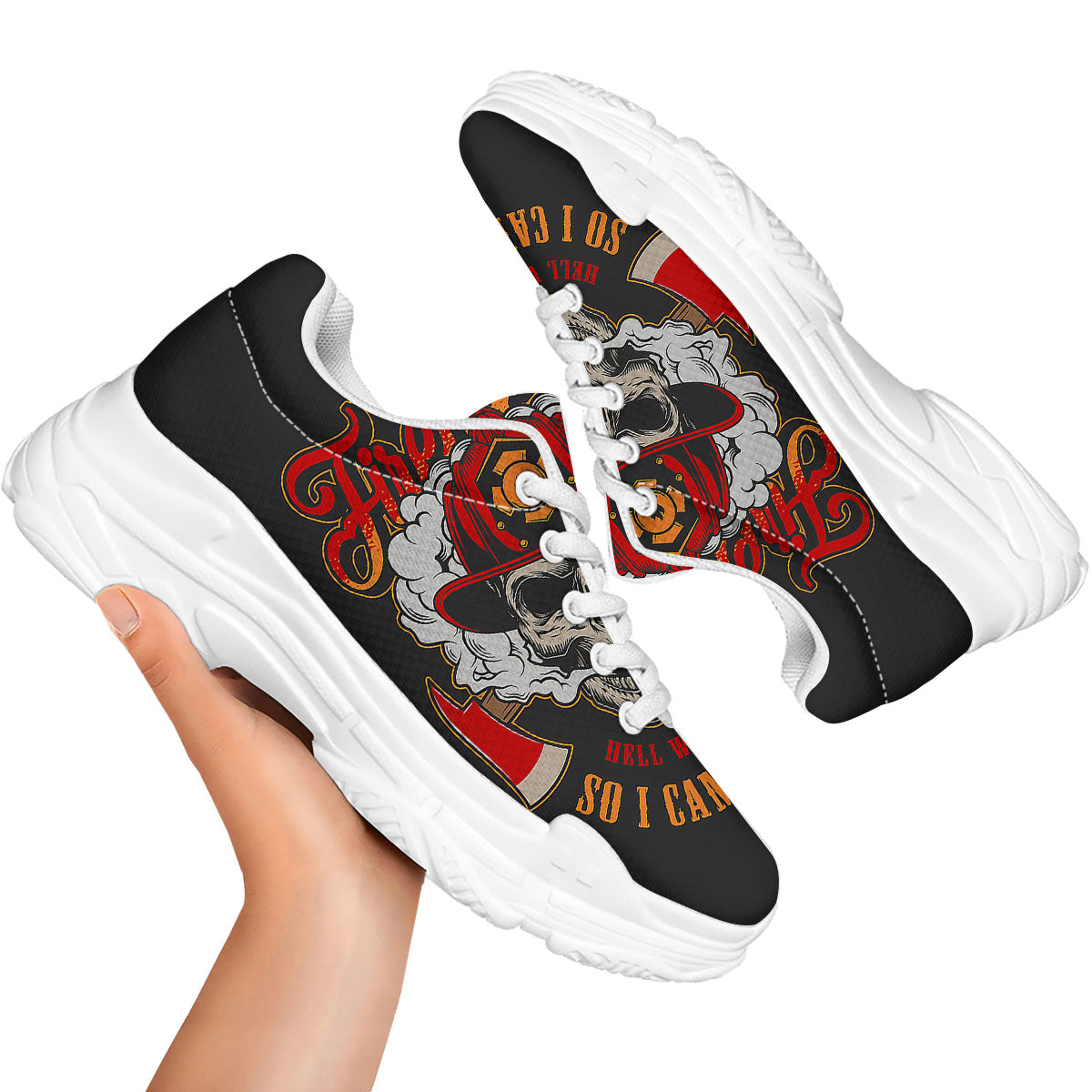 Skull Firefighter Department Print White Chunky Shoes-grizzshop