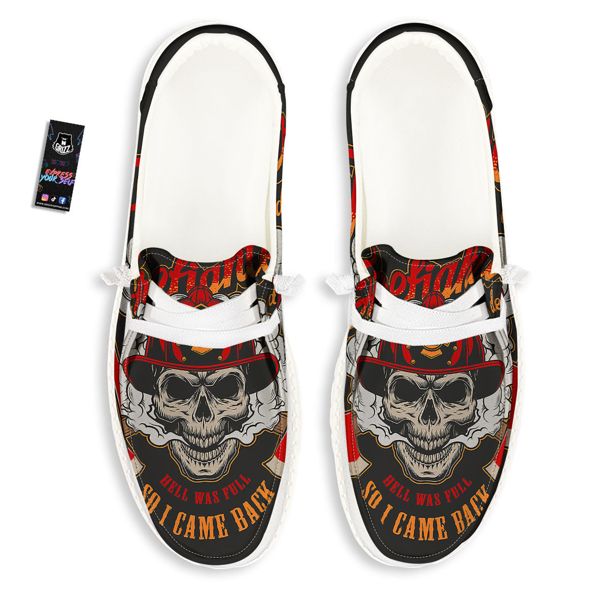 Skull Firefighter Department Print White Loafers-grizzshop