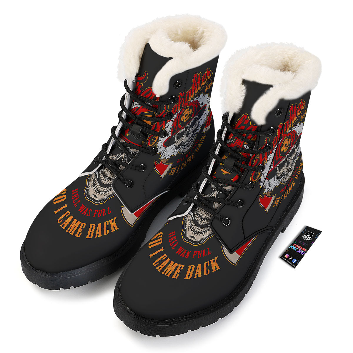 Skull Firefighter Department Print Winter Boots-grizzshop