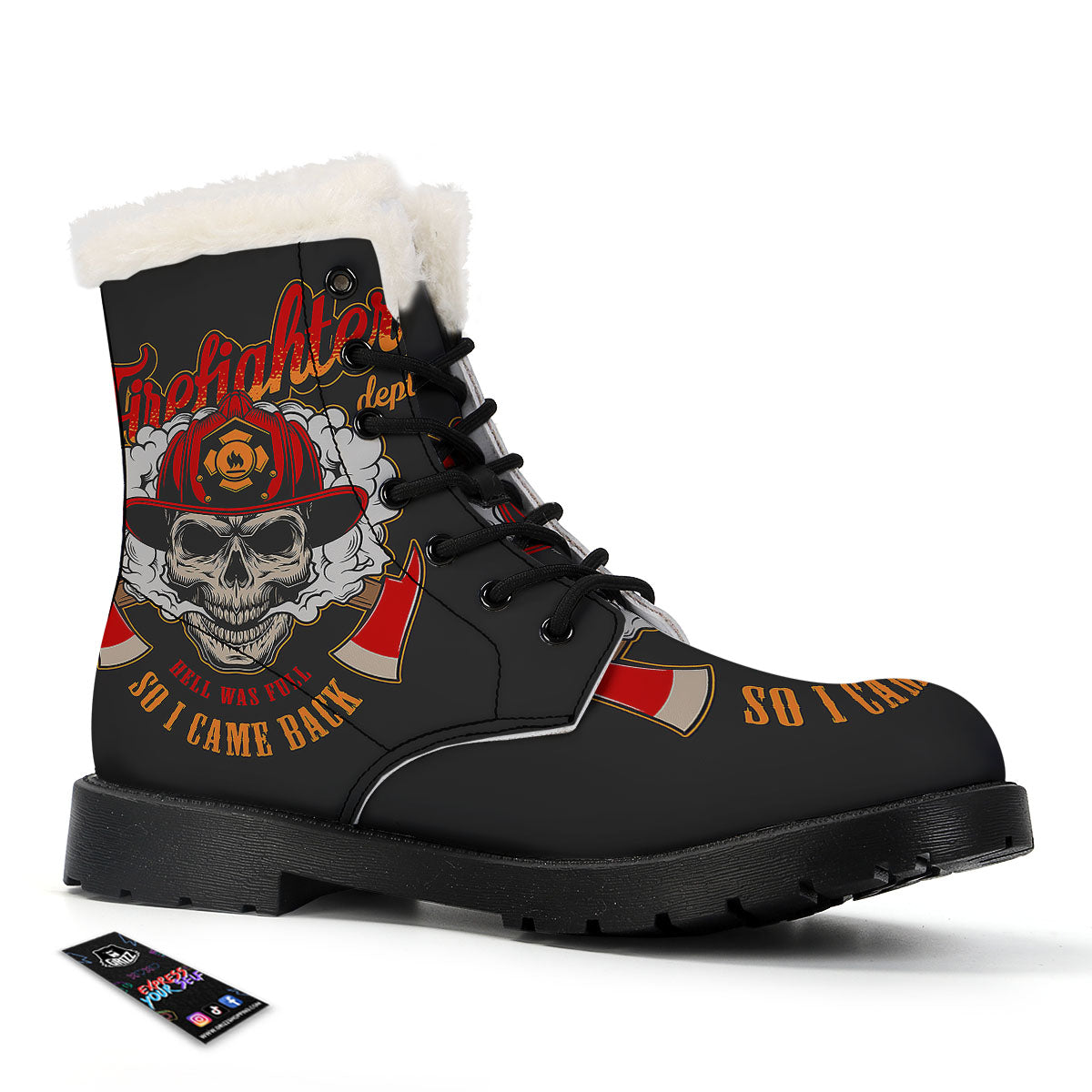 Skull Firefighter Department Print Winter Boots-grizzshop
