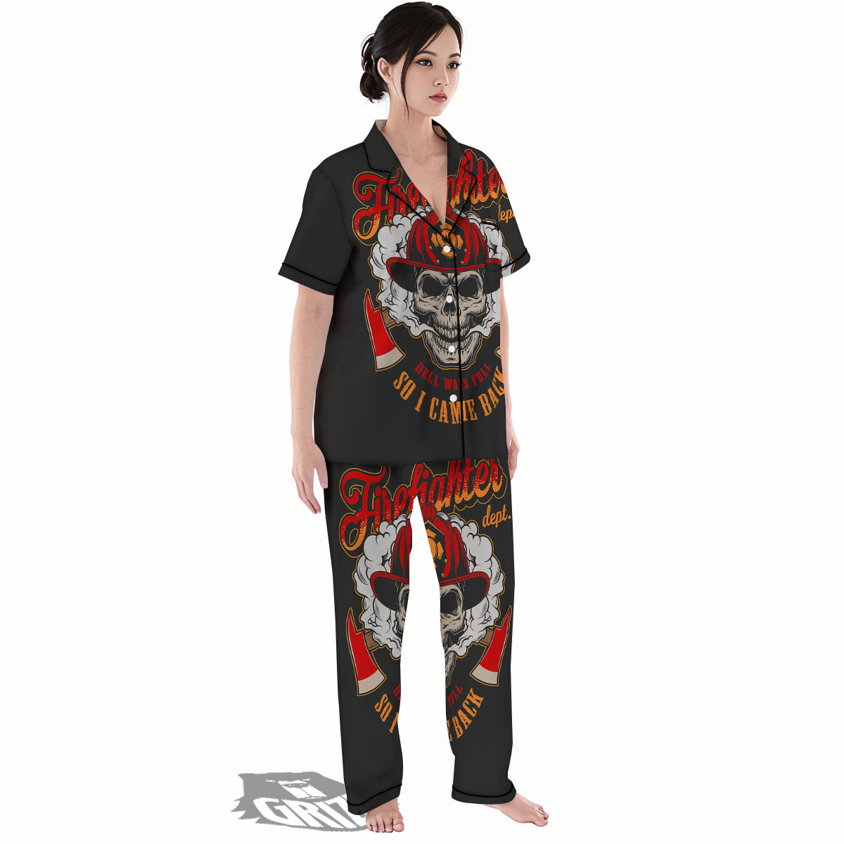 Skull Firefighter Department Print Women's Pajamas Set-grizzshop