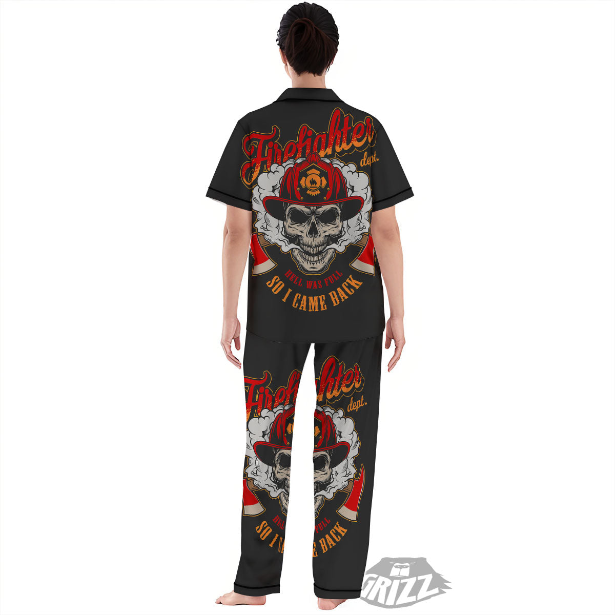 Skull Firefighter Department Print Women's Pajamas Set-grizzshop