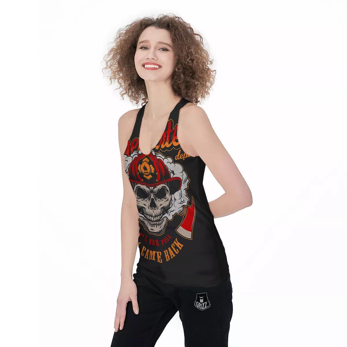 Skull Firefighter Department Print Women's Racerback Tank Top-grizzshop