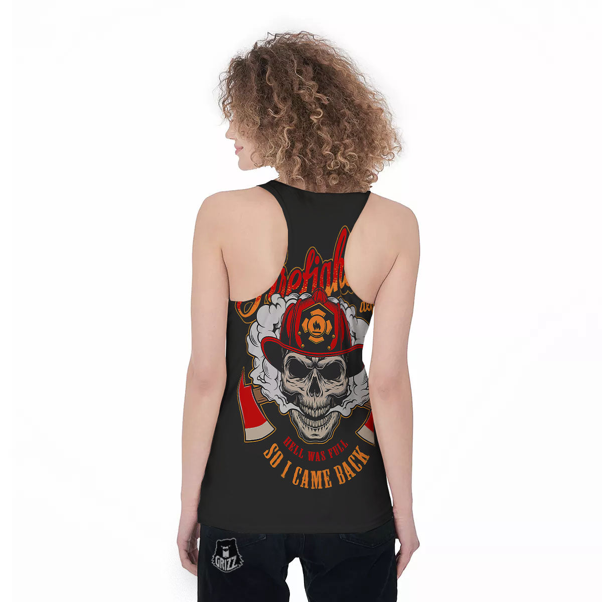 Skull Firefighter Department Print Women's Racerback Tank Top-grizzshop