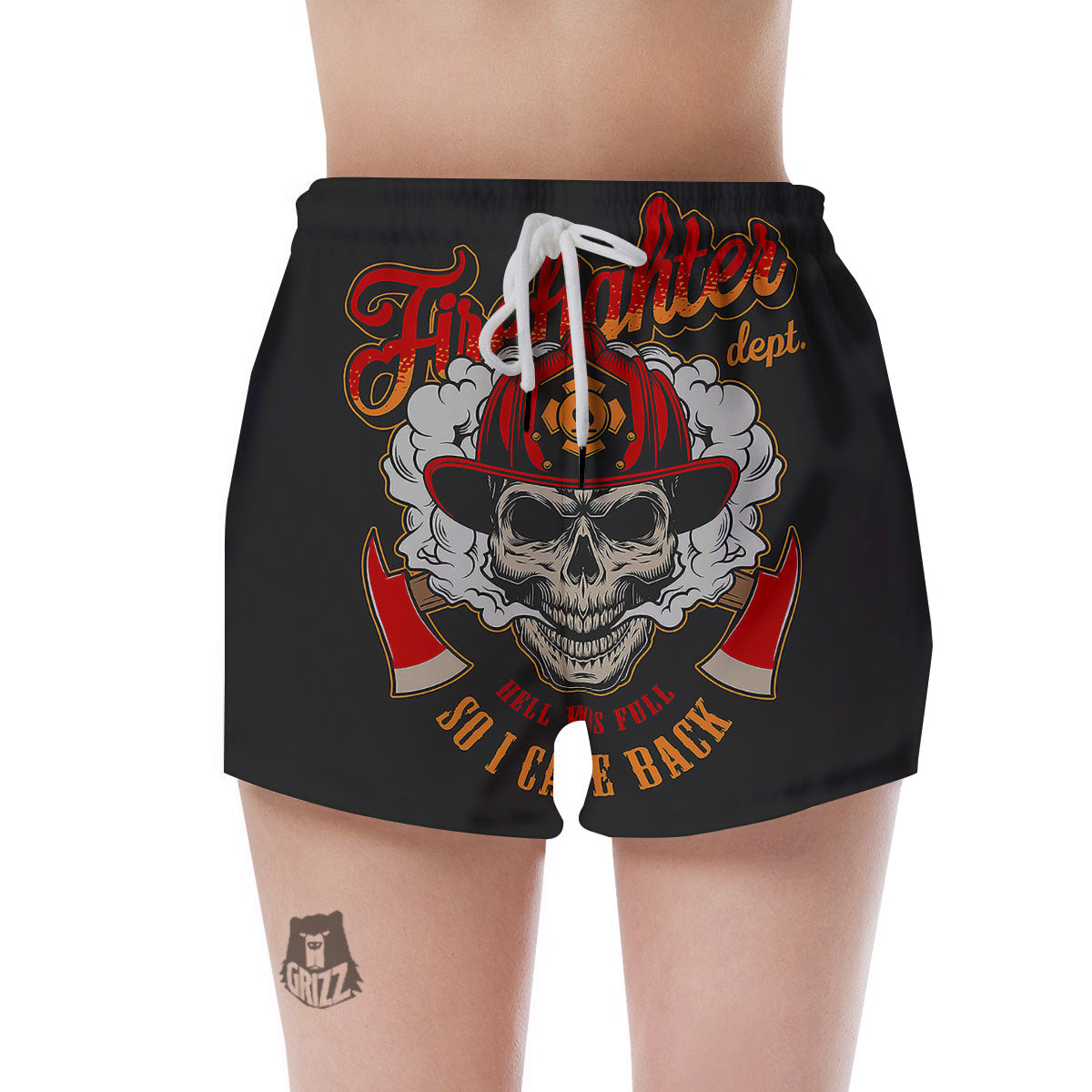 Skull Firefighter Department Print Women's Shorts-grizzshop