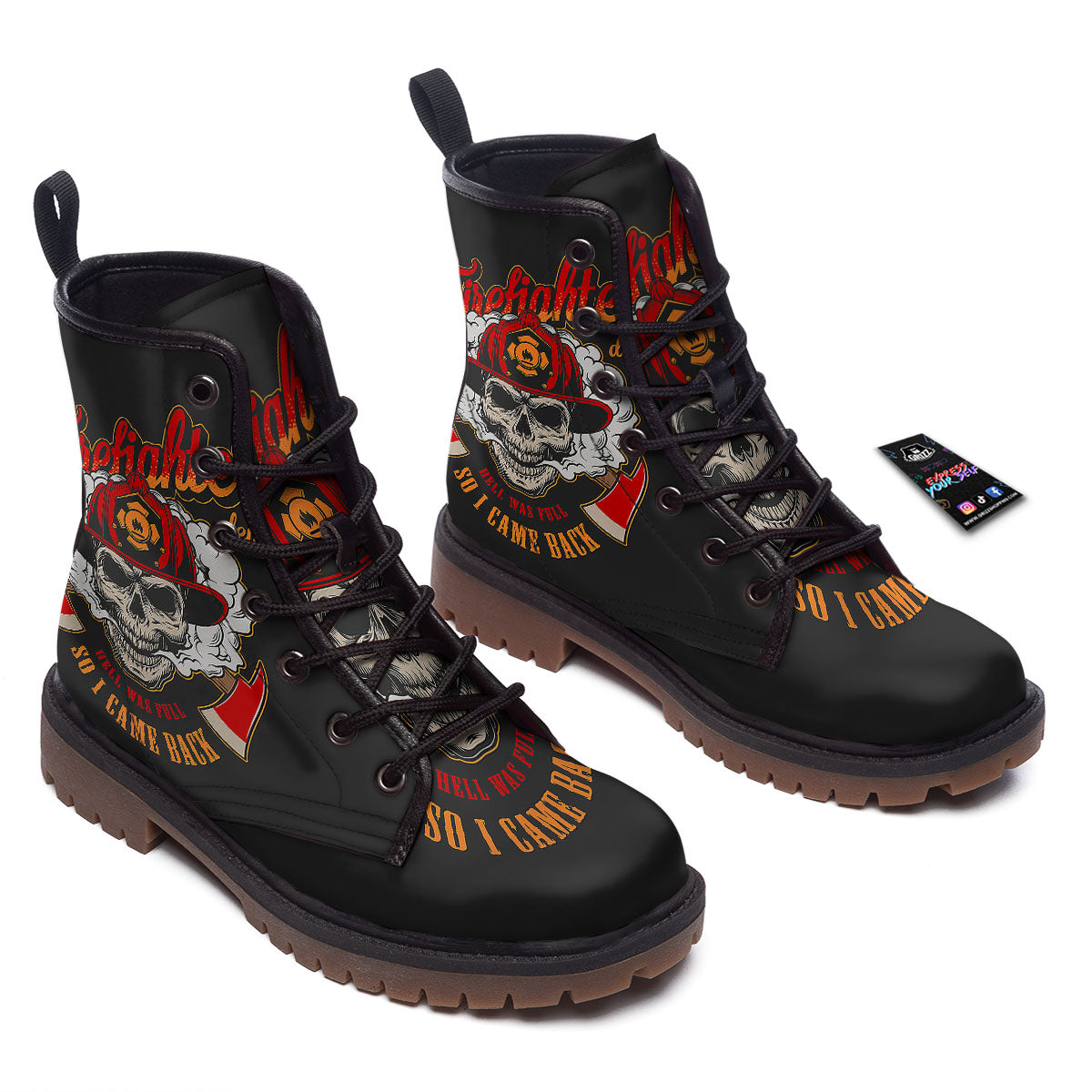 Skull Firefighter Department Print Work Boots-grizzshop