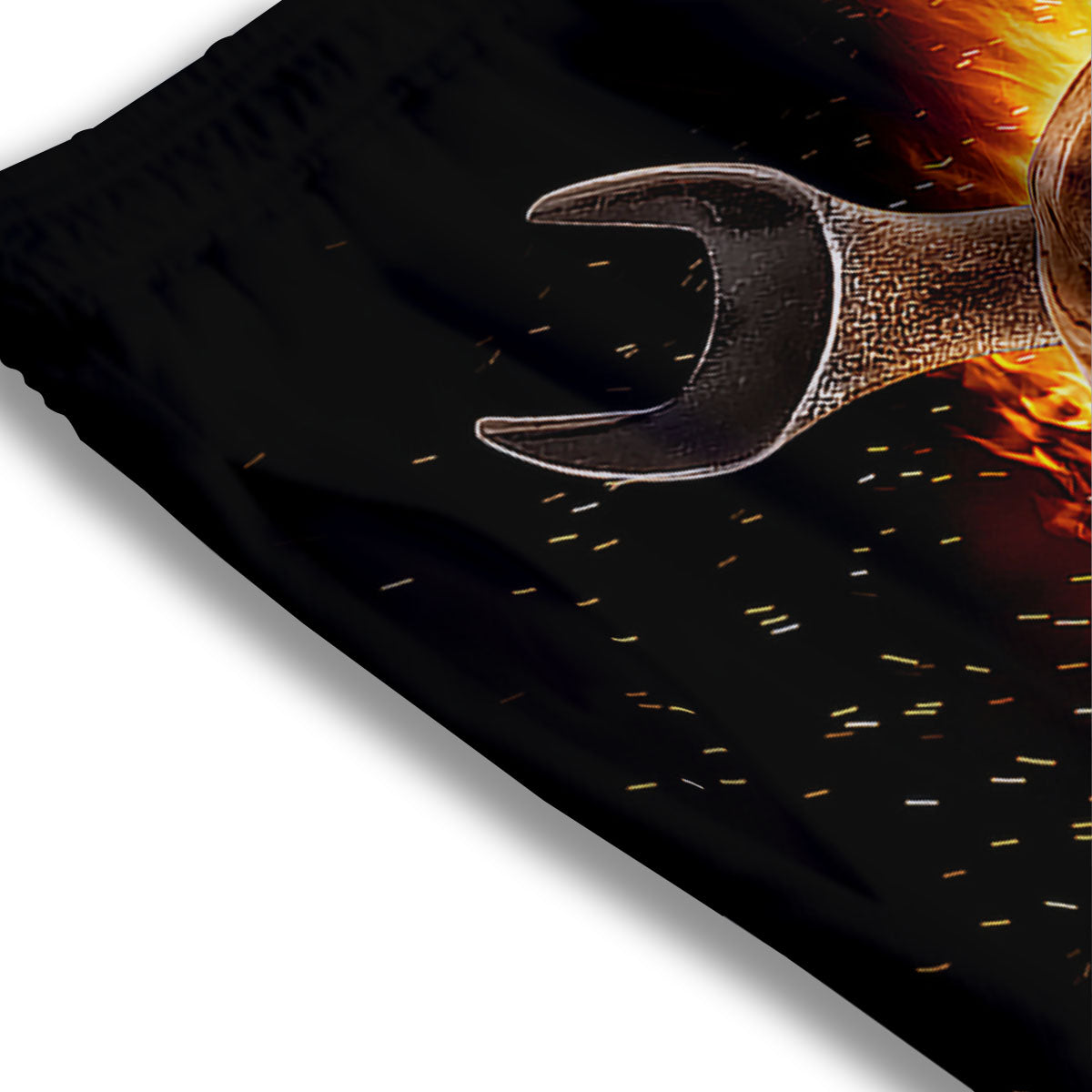 Skull Flaming And Cross Wrench Print Mesh Shorts
