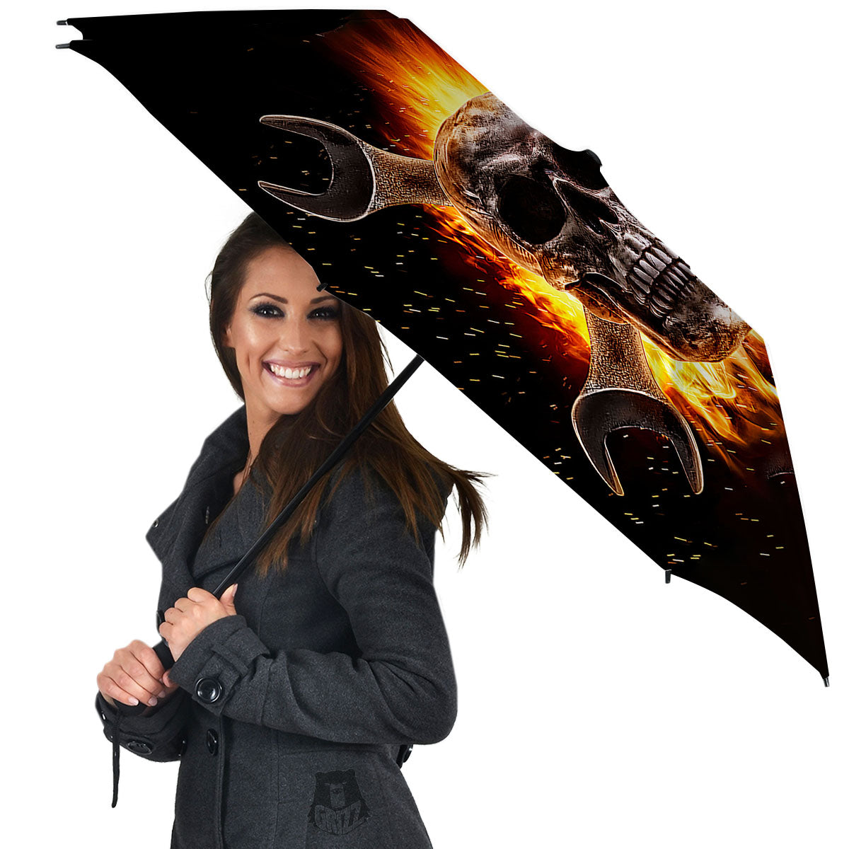 Skull Flaming And Cross Wrench Print Umbrella-grizzshop