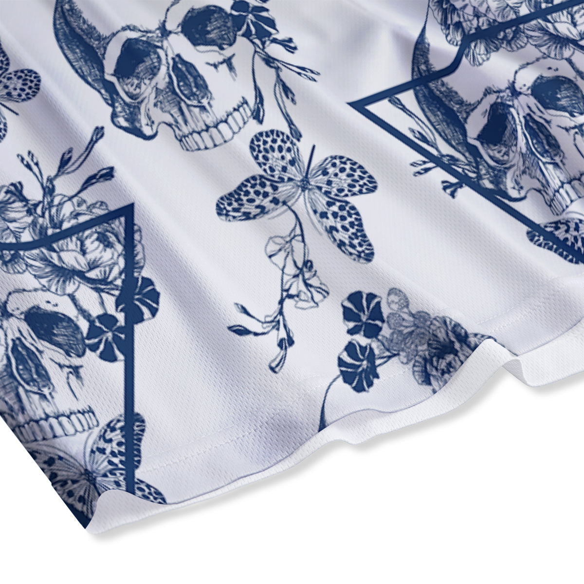 Skull Floral White And Blue Print Pattern Mesh Shorts