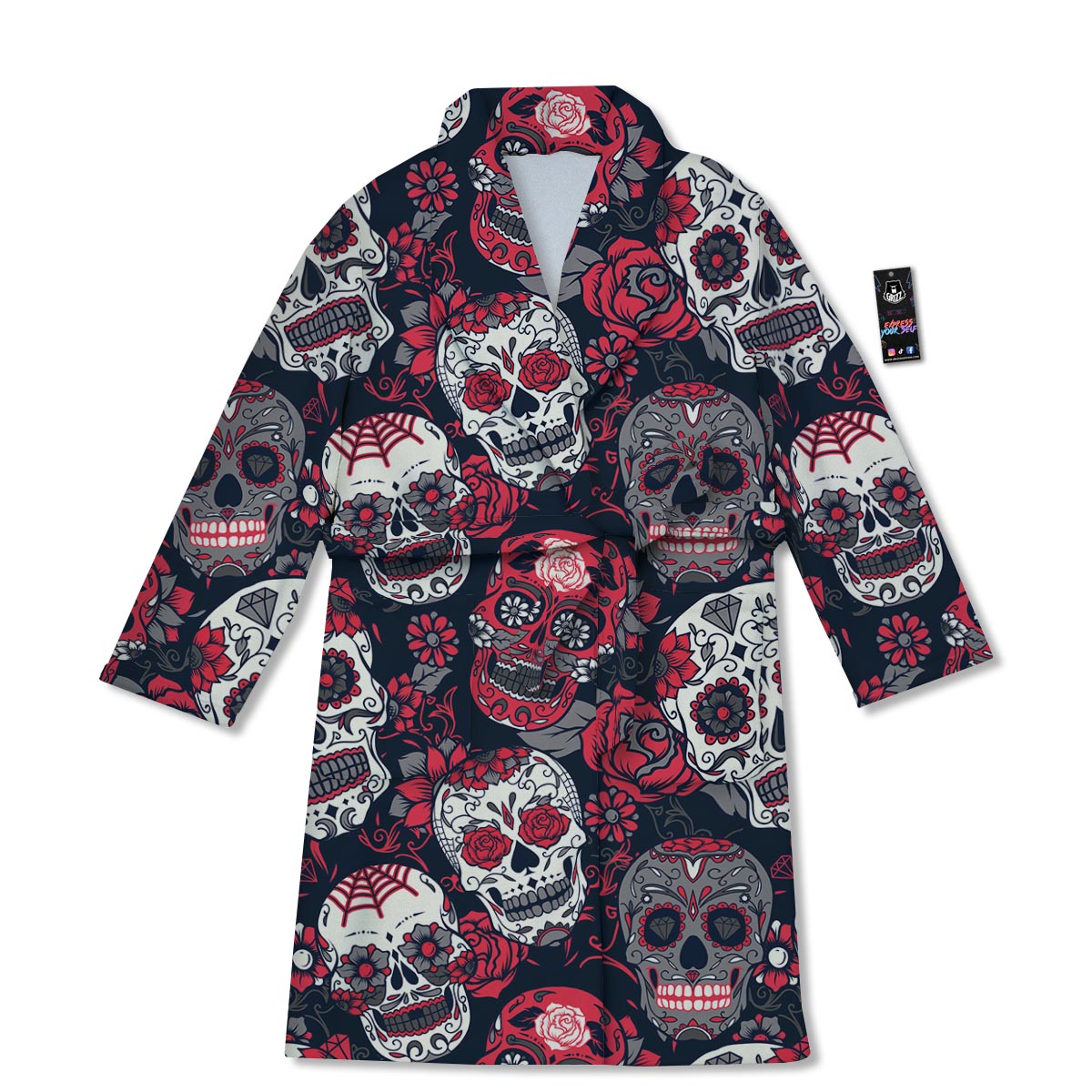 Skull Flower Red Sugar Print Pattern Bathrobe-grizzshop