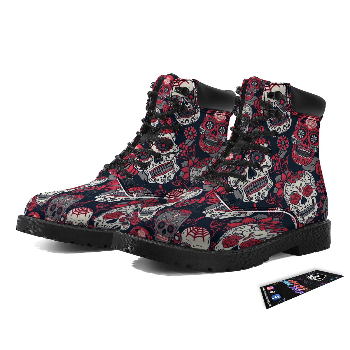 Skull Flower Red Sugar Print Pattern Boots-grizzshop