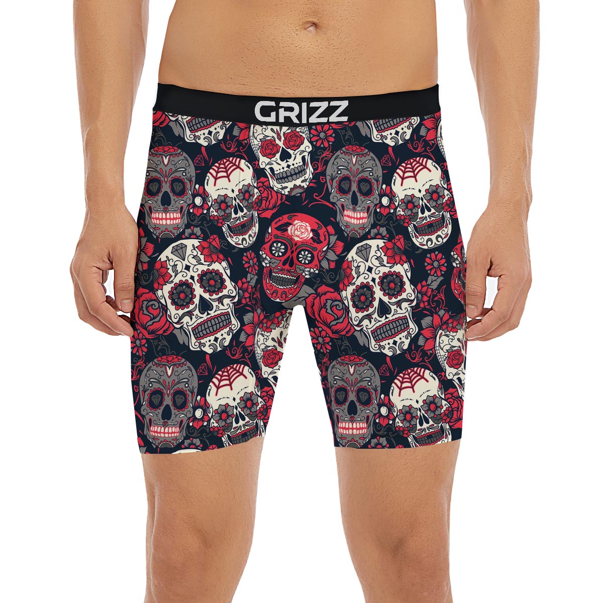 Skull Flower Red Sugar Print Pattern Boxer Briefs-grizzshop