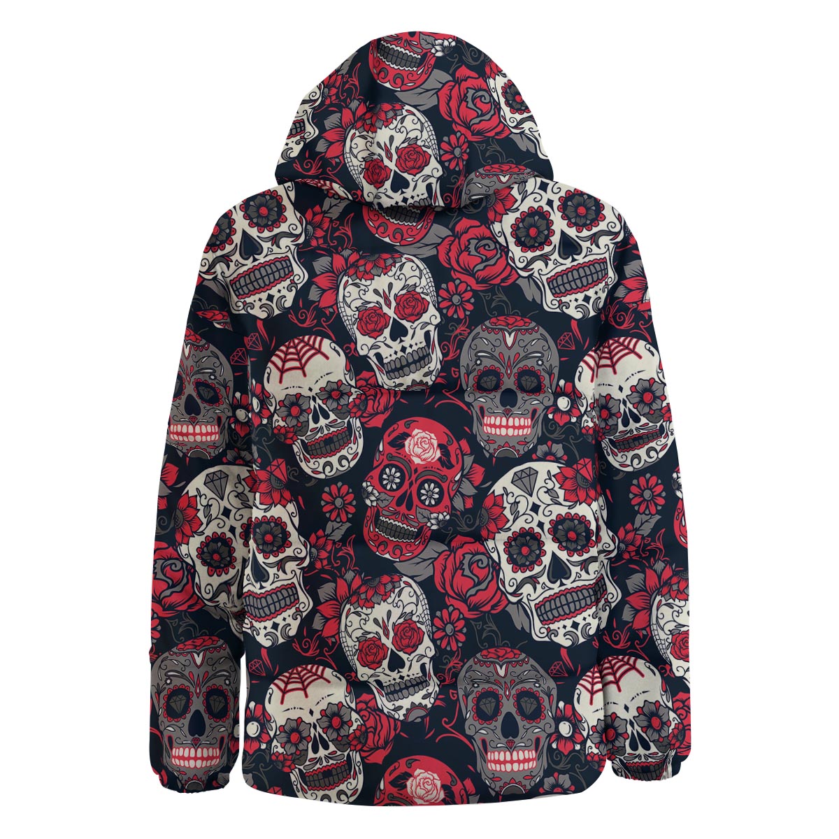 Skull Flower Red Sugar Print Pattern Down Jacket-grizzshop