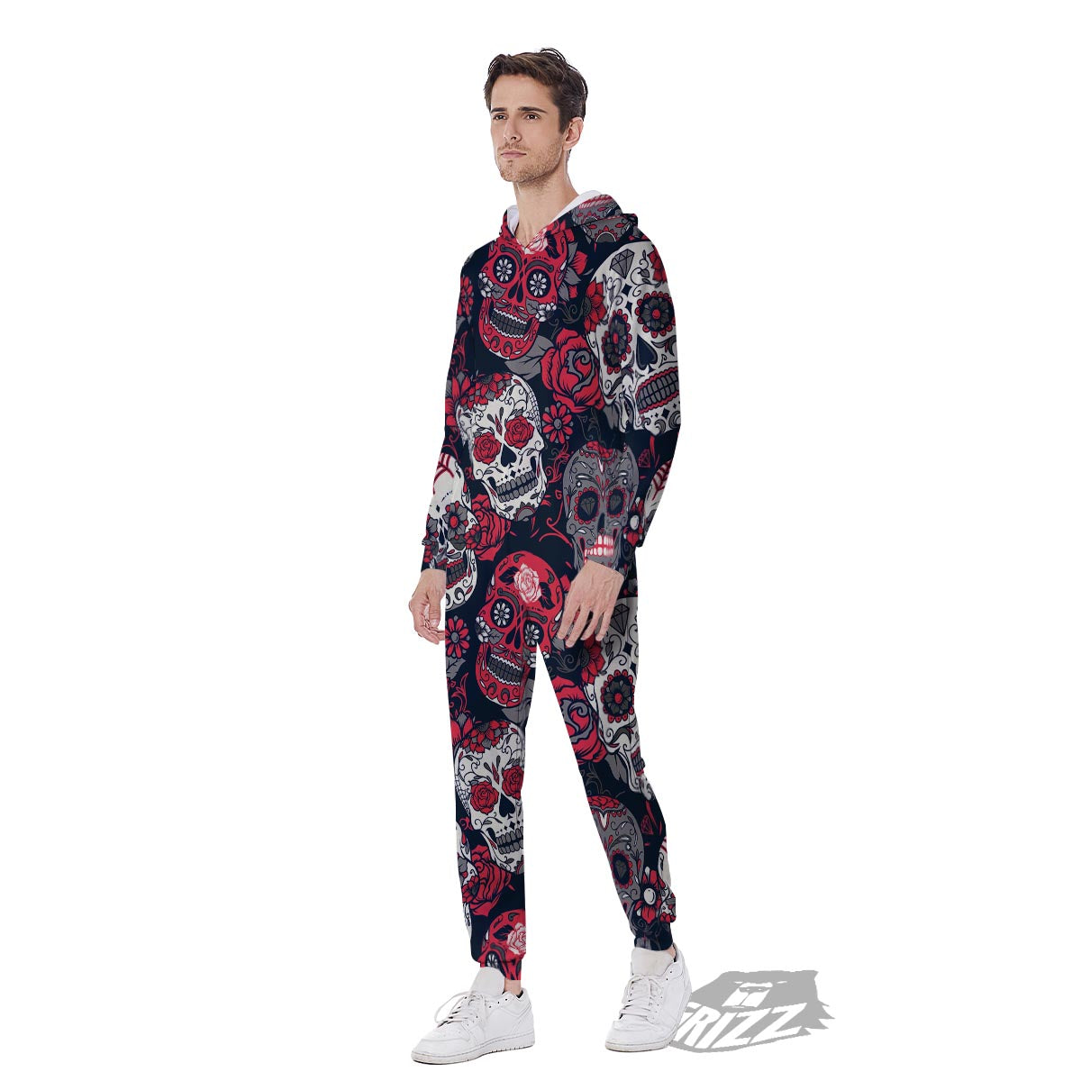 Skull Flower Red Sugar Print Pattern Men's Jumpsuit-grizzshop