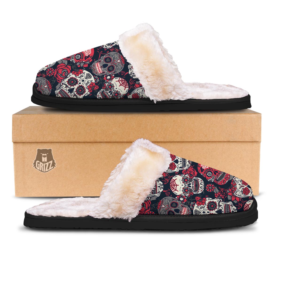 Skull Flower Red Sugar Print Pattern Slippers-grizzshop
