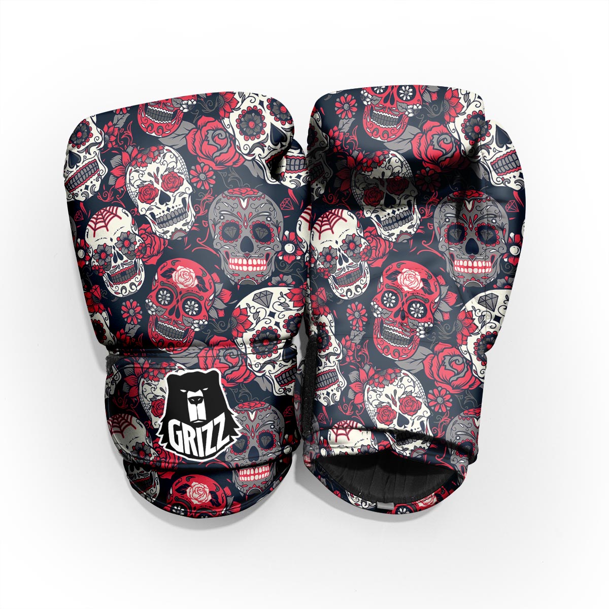 Skull Flower Red Sugar Print Pattern Sparring Gloves-grizzshop
