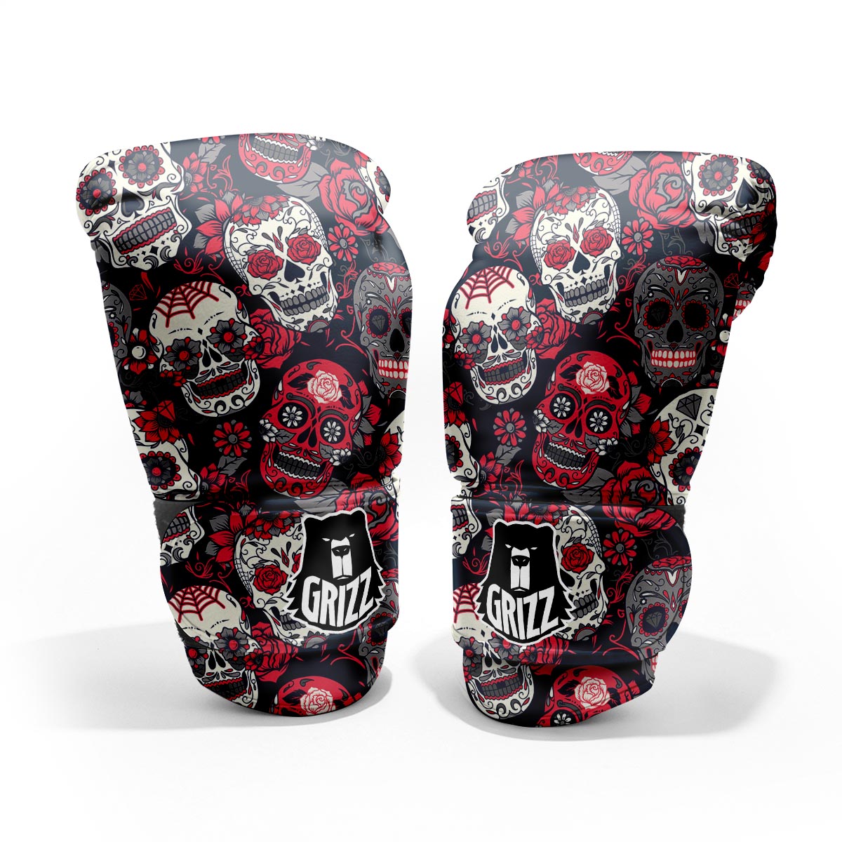 Skull Flower Red Sugar Print Pattern Sparring Gloves-grizzshop