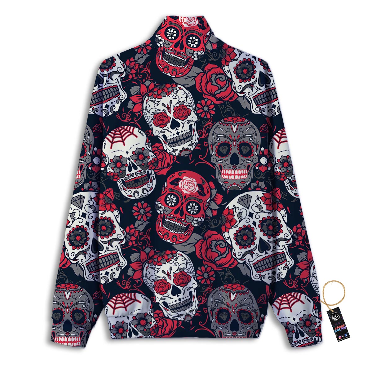 Skull Flower Red Sugar Print Pattern Track Jacket-grizzshop