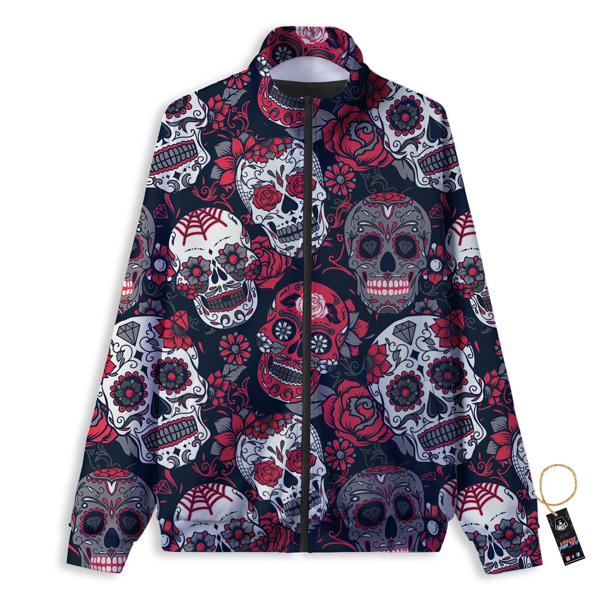 Skull Flower Red Sugar Print Pattern Track Jacket-grizzshop