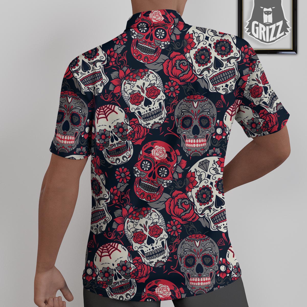 Skull Flower Red Sugar Print Pattern Untucked Shirts-grizzshop