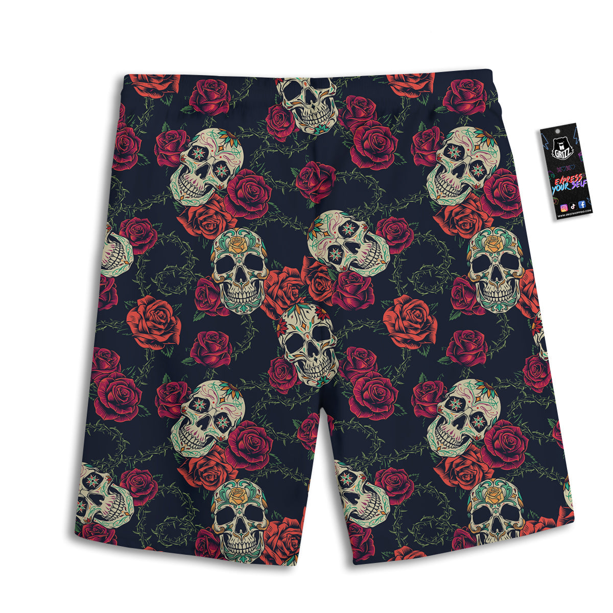 Skull Flowers Vintage Print Pattern Men's Athletic Shorts