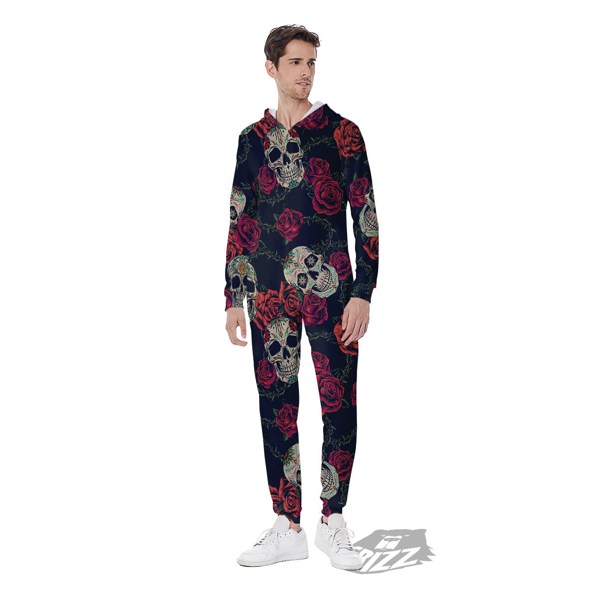 Skull Flowers Vintage Print Pattern Men's Jumpsuit-grizzshop